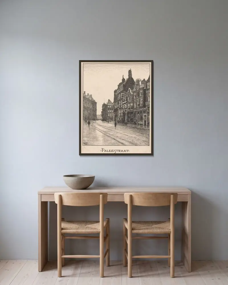 Paleisstraat i Amsterdam av Willem Wenckebach inramad på en vägg
