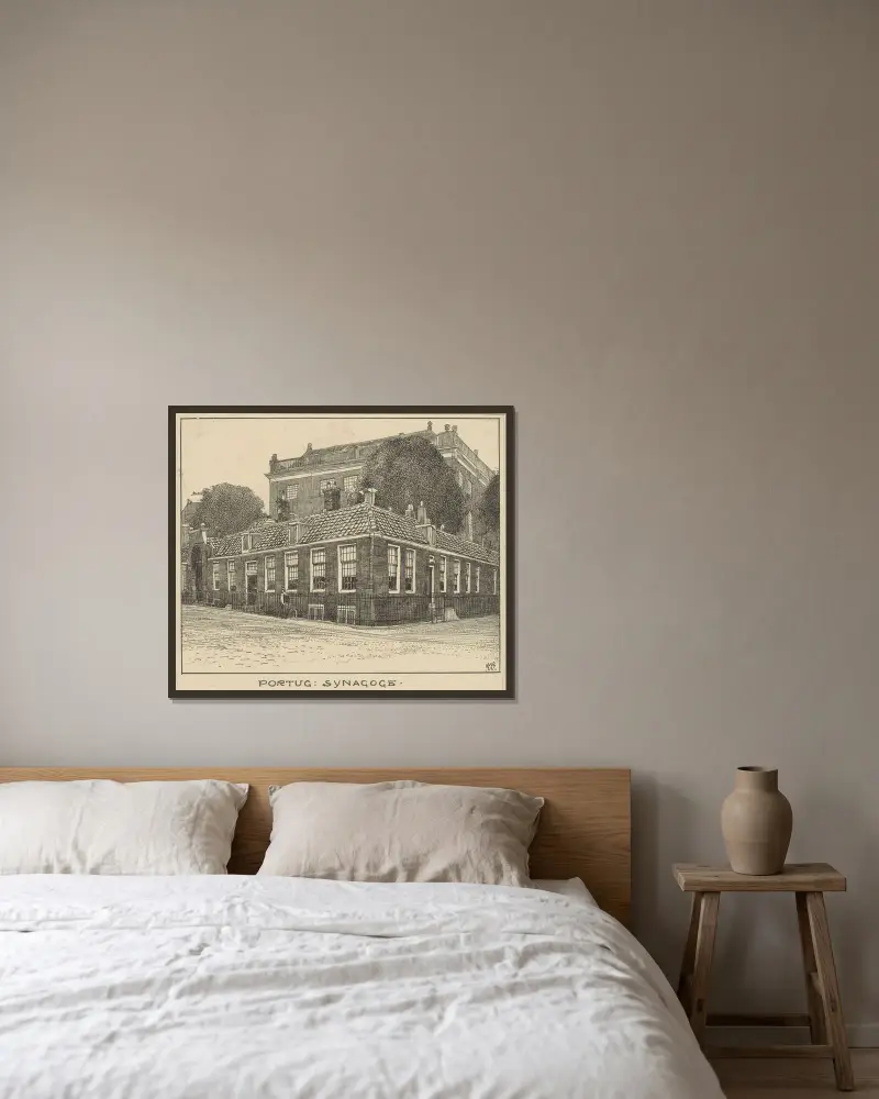 Den portugisiska synagogan i Amsterdam av Willem Wenckebach inramad på en vägg