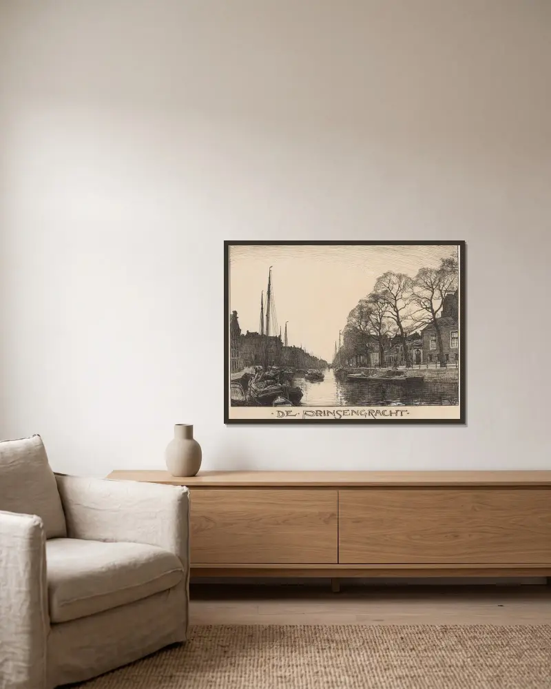 De Prinsengracht te Amsterdam av Willem Wenckebach inramad på en vägg