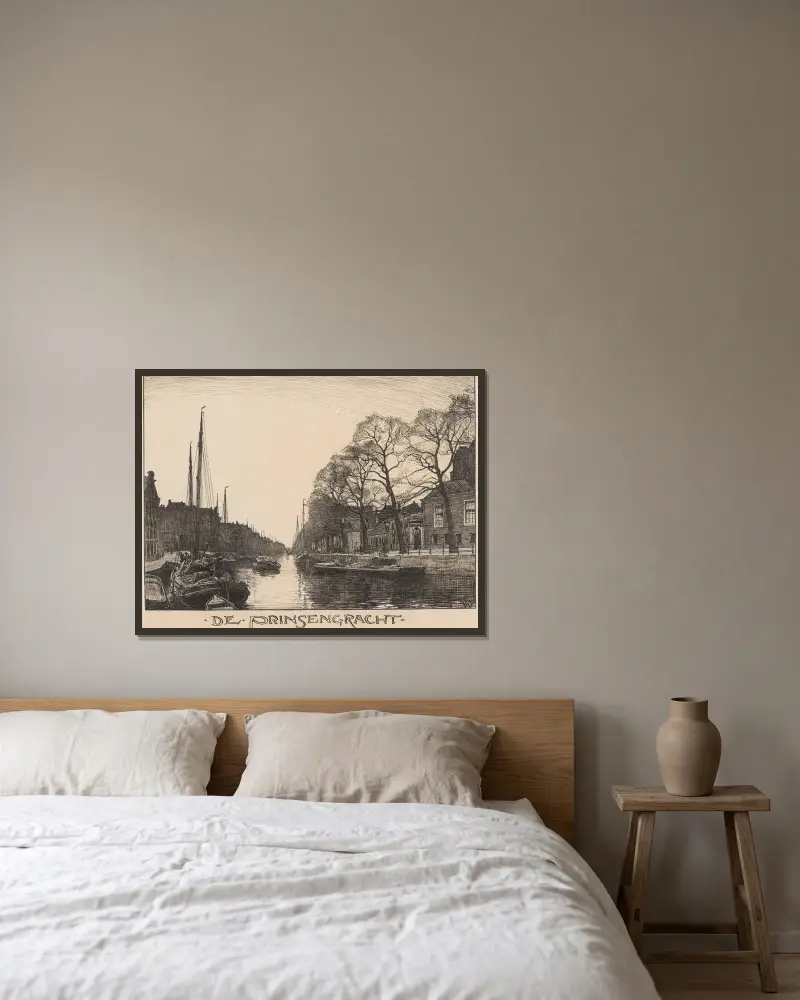 De Prinsengracht te Amsterdam av Willem Wenckebach inramad på en vägg