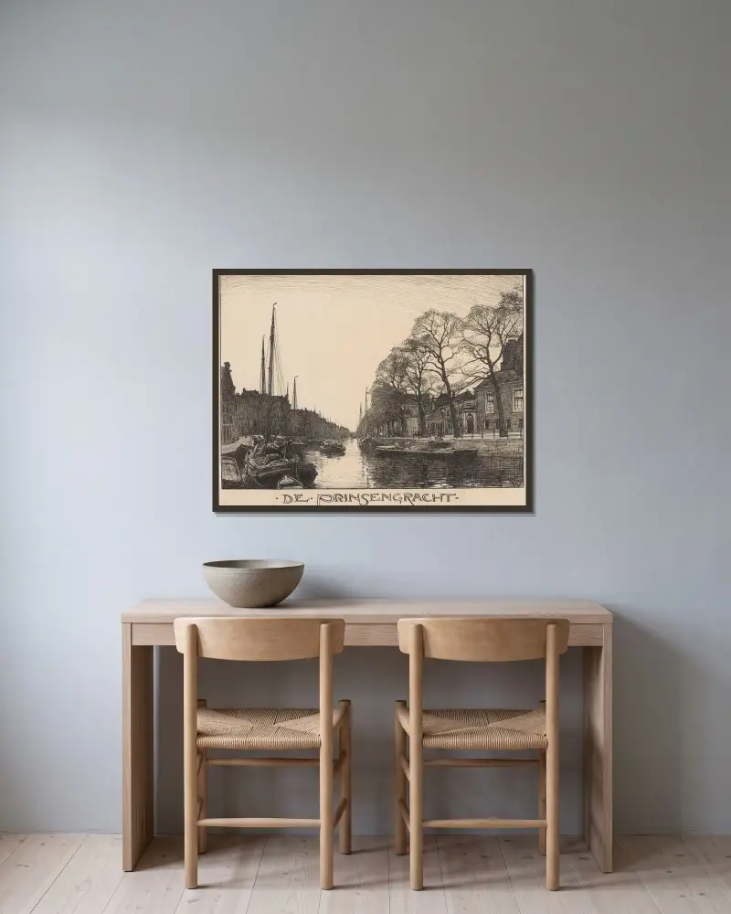 De Prinsengracht te Amsterdam av Willem Wenckebach inramad på en vägg