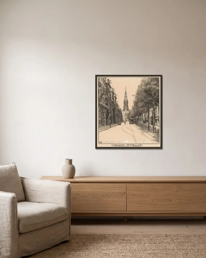 Die Vondelstraat in Amsterdam von Willem Wenckebach gerahmt an einer Wand