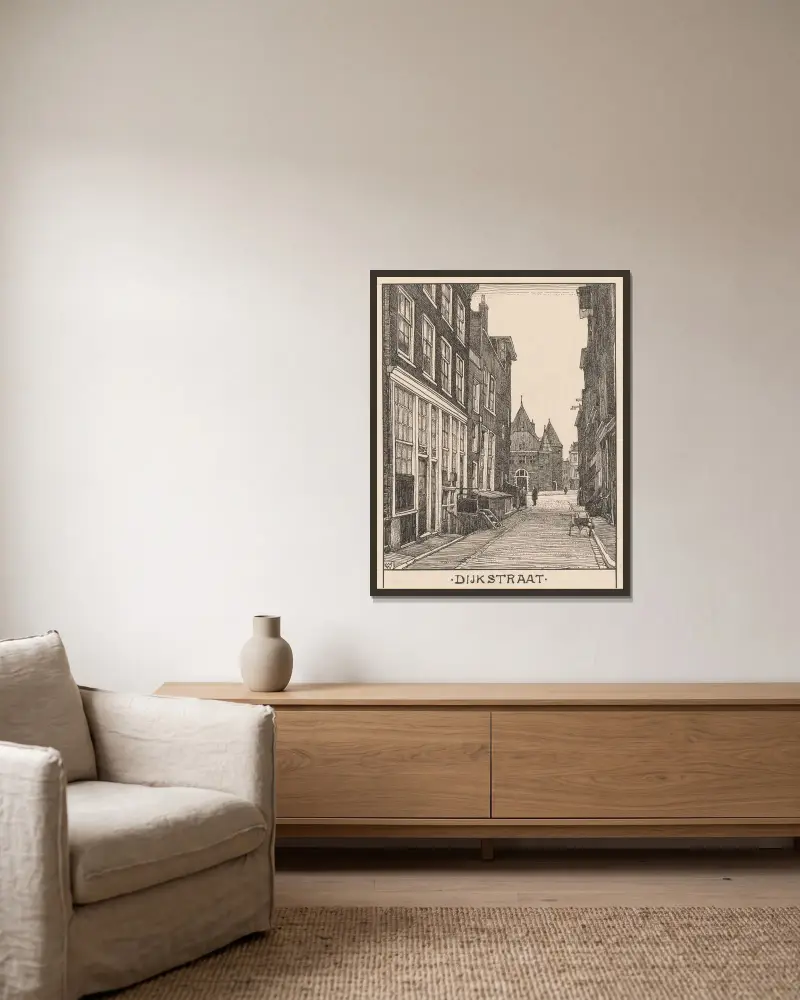 Dijkstraat in Amsterdam von Willem Wenckebach gerahmt an einer Wand