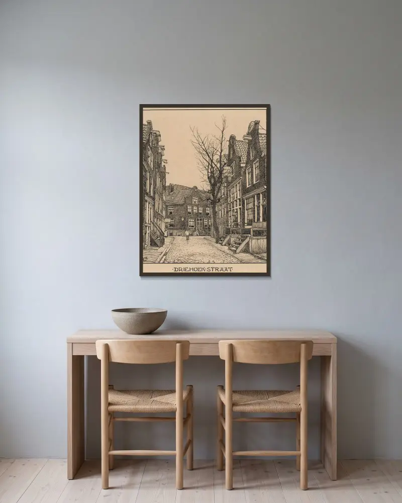 Driehoekstraat te Amsterdam av Willem Wenckebach inramad på en vägg