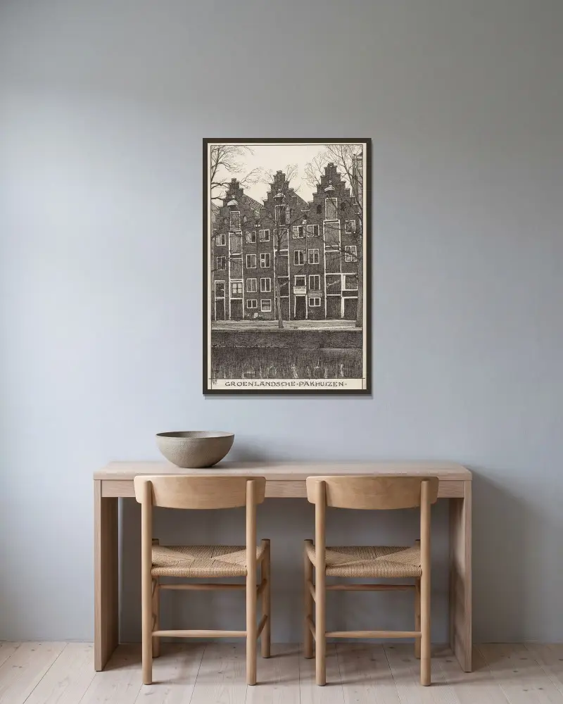 Grönländska packhus i Amsterdam av Willem Wenckebach inramad på en vägg