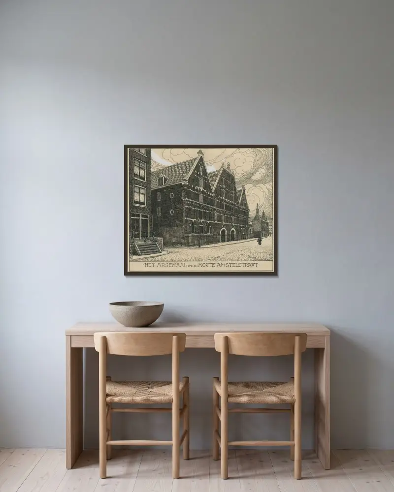 Het Arsenaal in de Nieuwe Amstelstraat te Amsterdam av Willem Wenckebach inramad på en vägg