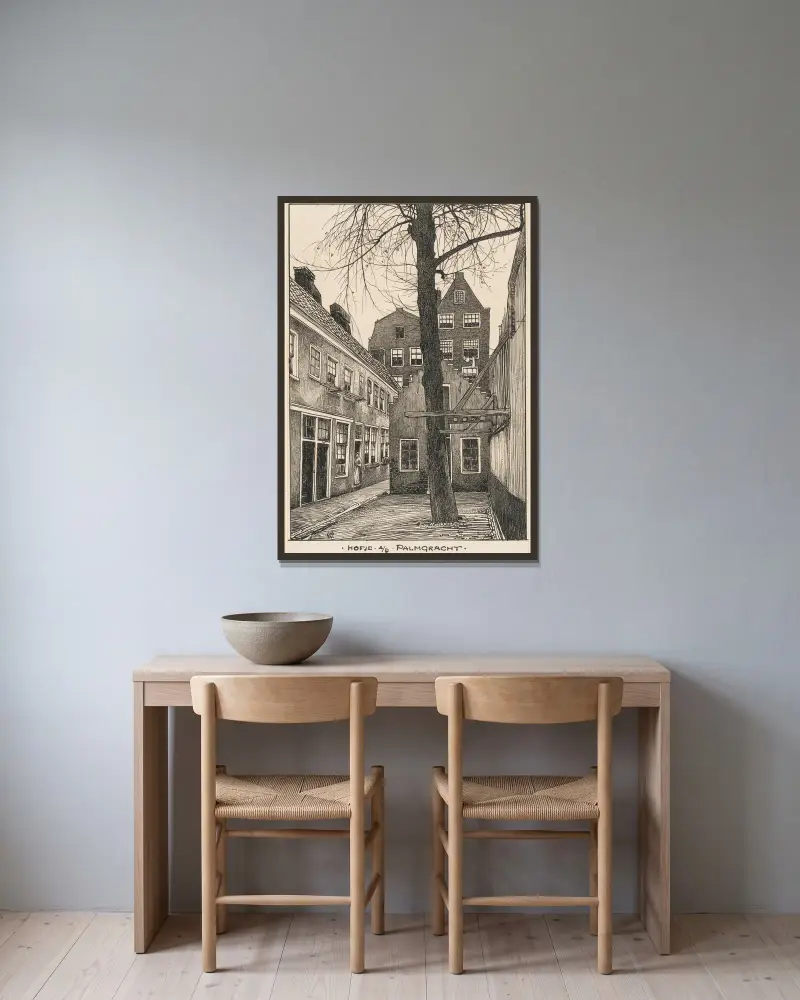 Het Hofje aan de Palmgracht te Amsterdam av Willem Wenckebach inramad på en vägg