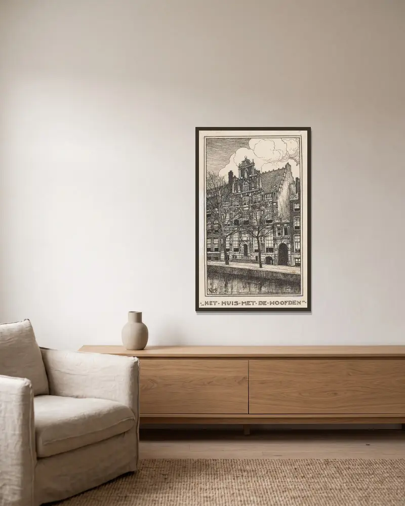 Huset med huvudena i Amsterdam av Willem Wenckebach inramad på en vägg