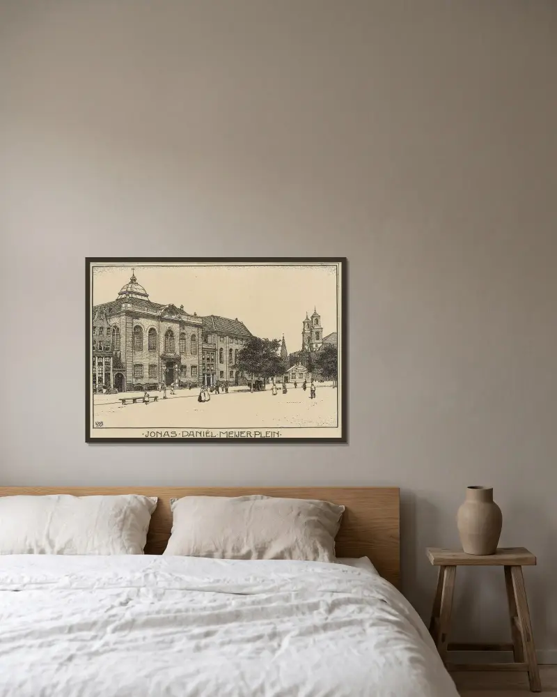 Der Jonas-Daniël-Meijer-Platz in Amsterdam von Willem Wenckebach gerahmt an einer Wand