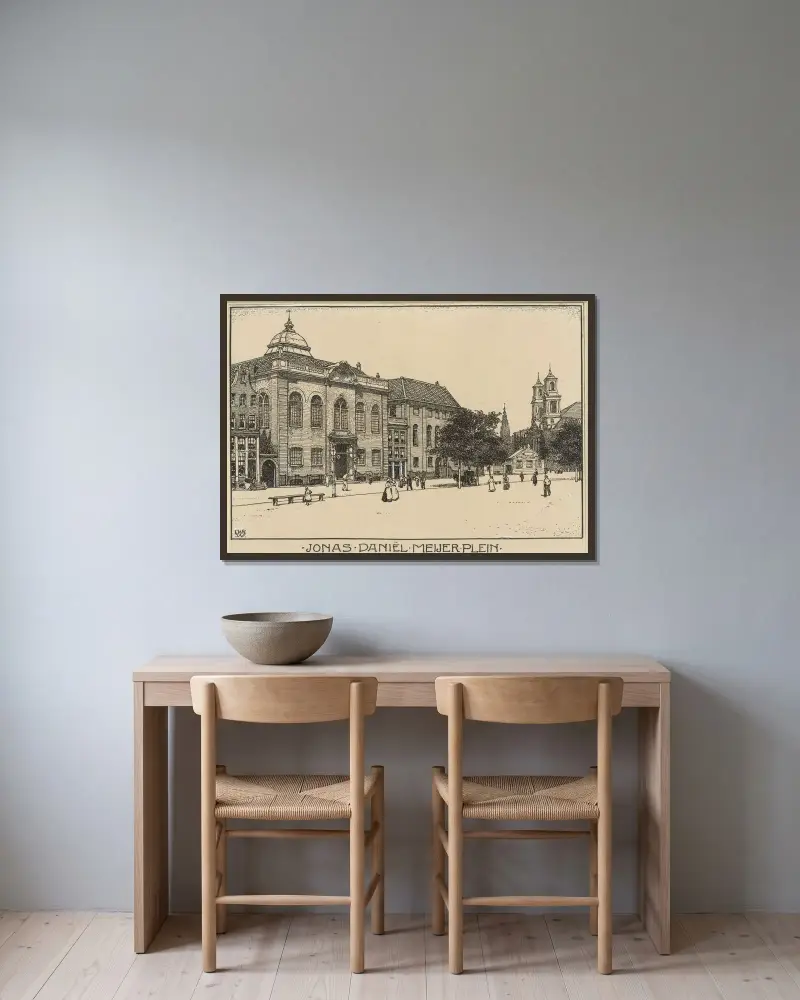 Der Jonas-Daniël-Meijer-Platz in Amsterdam von Willem Wenckebach gerahmt an einer Wand