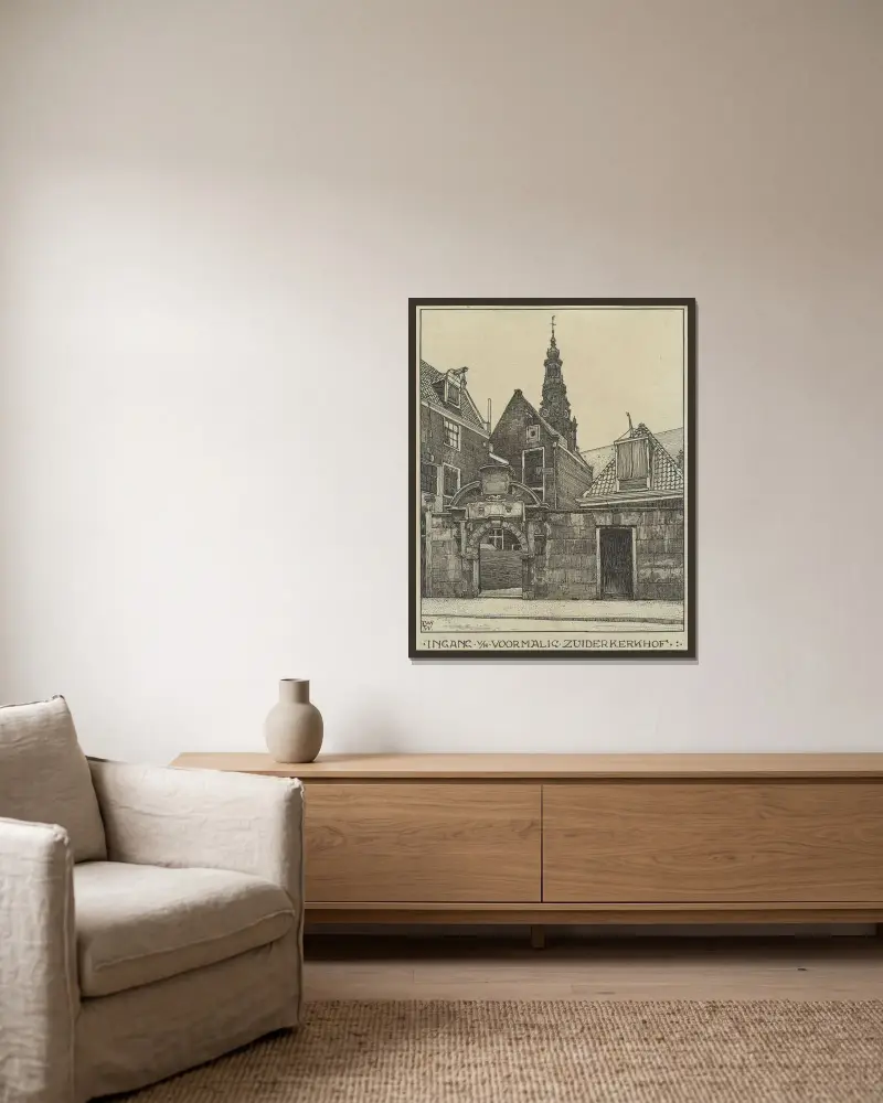 Wejście na dawny cmentarz Zuiderkerkhof przy St. Anthonie Breestraat w Amsterdamie, Willem Wenckebach w ramie na ścianie