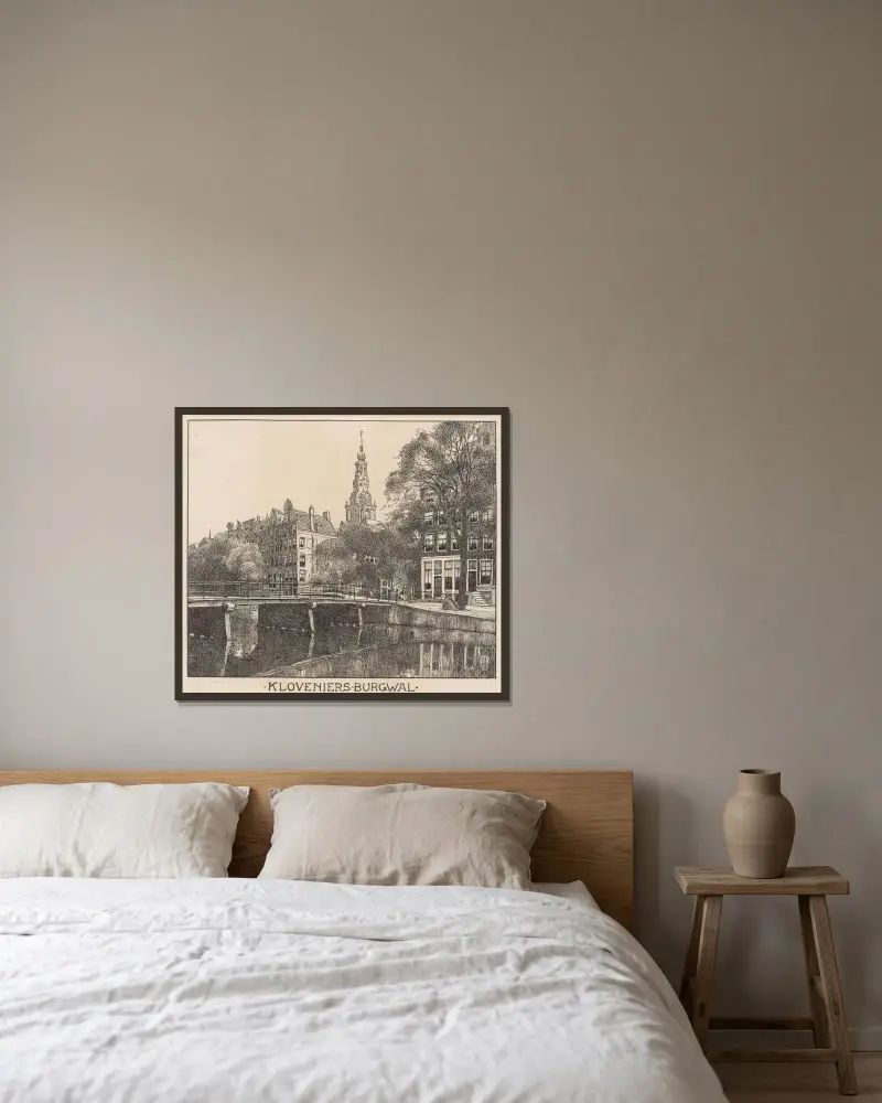 Kloveniers Burgwal i Amsterdam av Willem Wenckebach inramad på en vägg