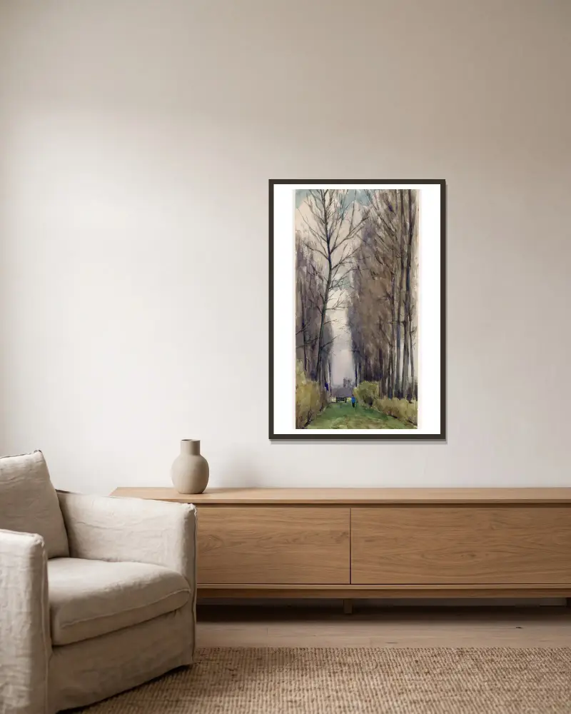 Laan met hoge bomen av Willem Wenckebach inramad på en vägg
