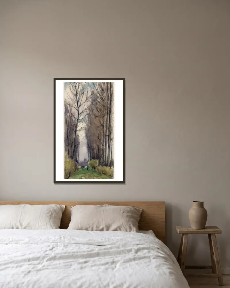 Laan met hoge bomen av Willem Wenckebach inramad på en vägg