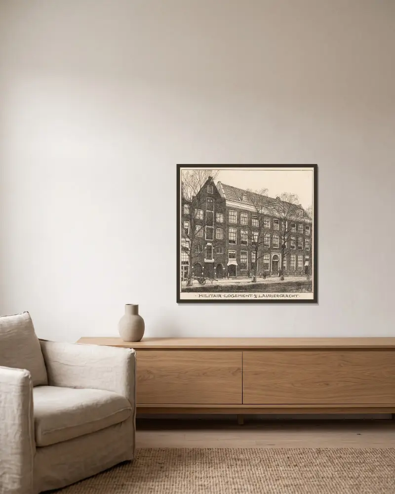 Militärlogement vid Lauriergracht i Amsterdam av Willem Wenckebach inramad på en vägg
