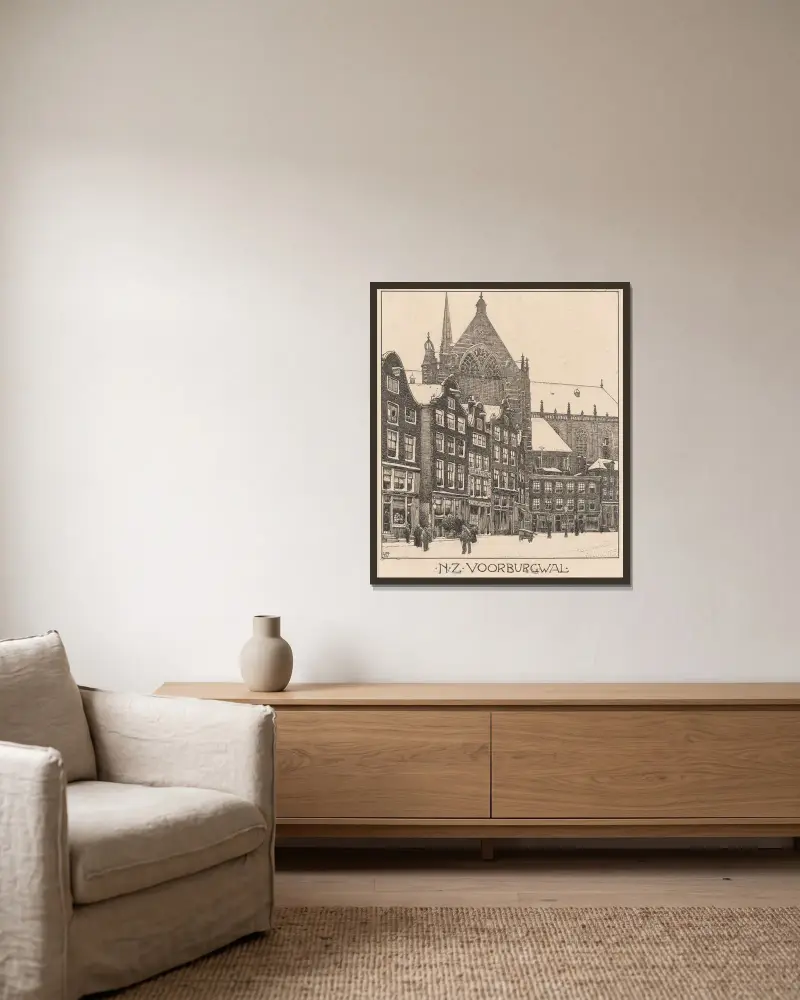 Nieuwe Zijds Voorburgwal te Amsterdam av Willem Wenckebach inramad på en vägg