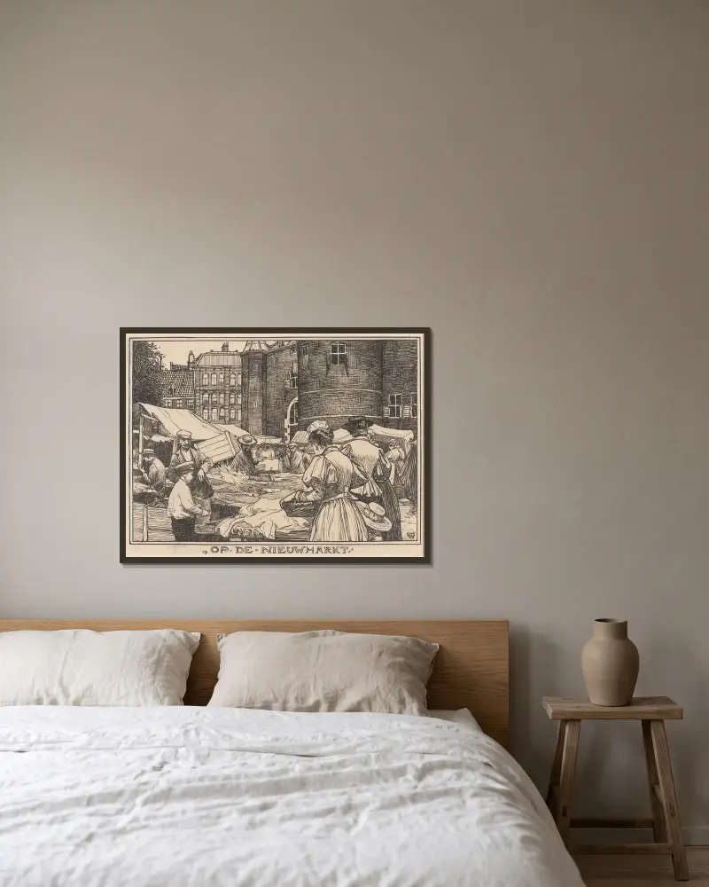 Auf dem Nieuwmarkt in Amsterdam von Willem Wenckebach gerahmt an einer Wand