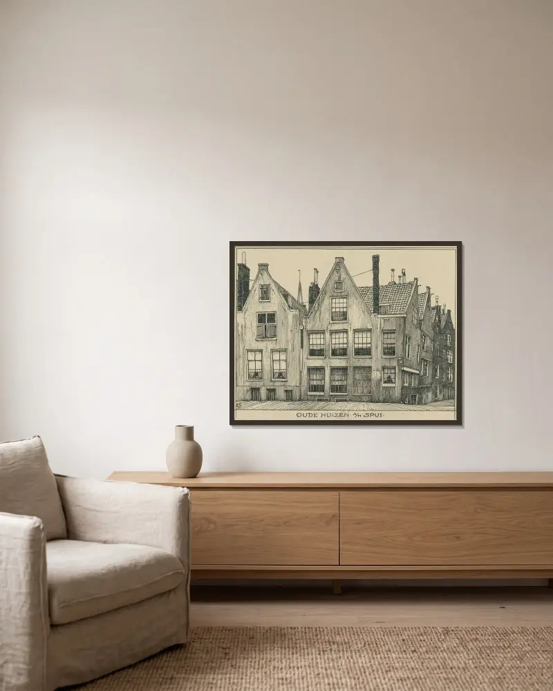 Gamla hus vid Spui i Amsterdam av Willem Wenckebach inramad på en vägg