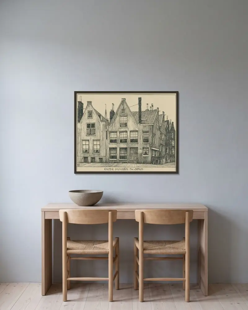 Gamla hus vid Spui i Amsterdam av Willem Wenckebach inramad på en vägg