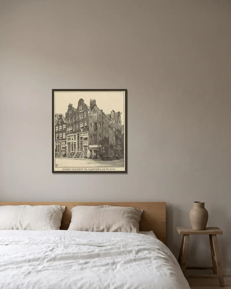Gamla hus vid Waterlooplein i Amsterdam av Willem Wenckebach inramad på en vägg