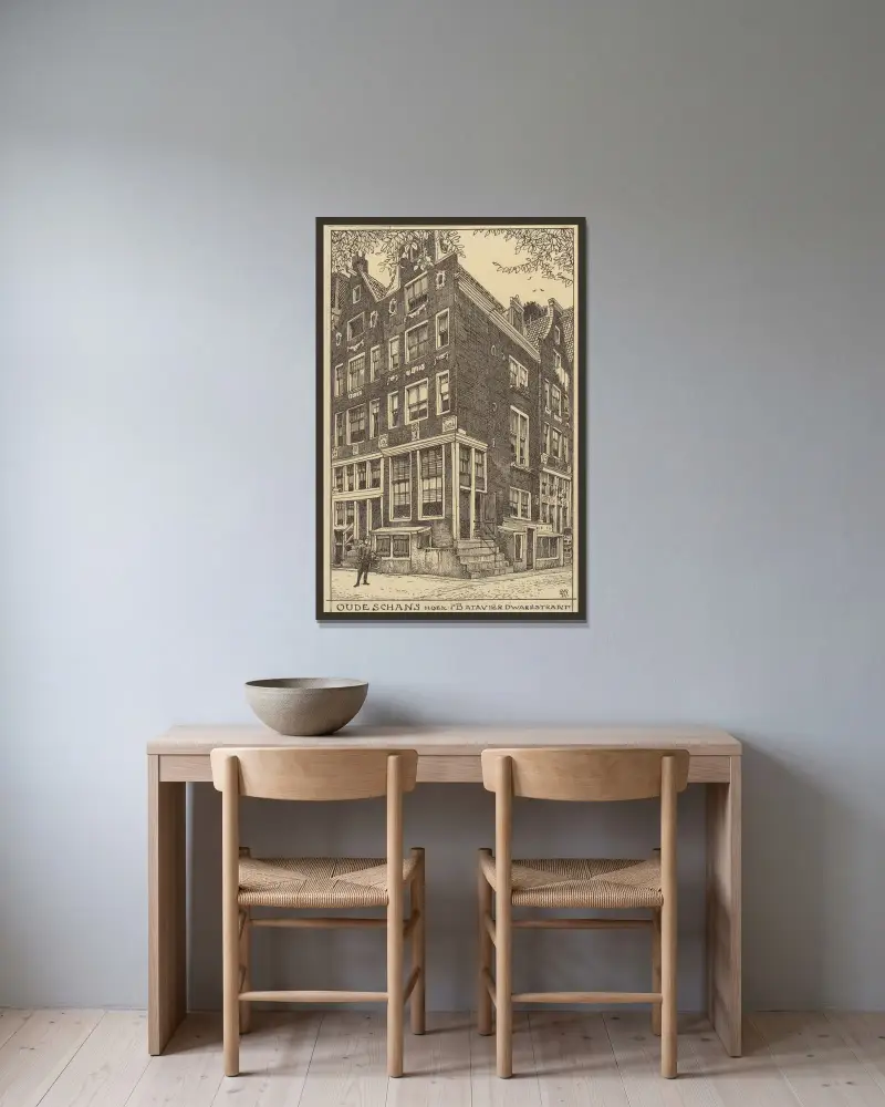 Hörnet Oude Schans / 1:a Batavier Dwarsstraat i Amsterdam av Willem Wenckebach inramad på en vägg