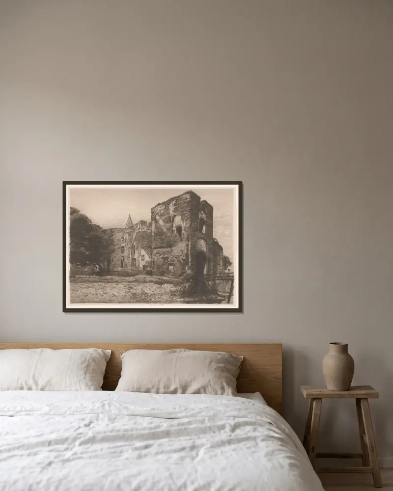 Ruin av Kasteel Brederode i Santpoort av Willem Wenckebach inramad på en vägg