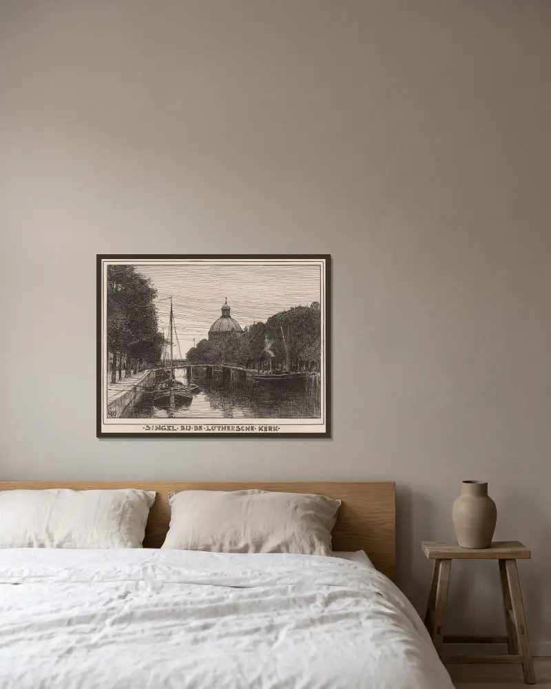 Singel an der Lutherischen Kirche in Amsterdam von Willem Wenckebach gerahmt an einer Wand