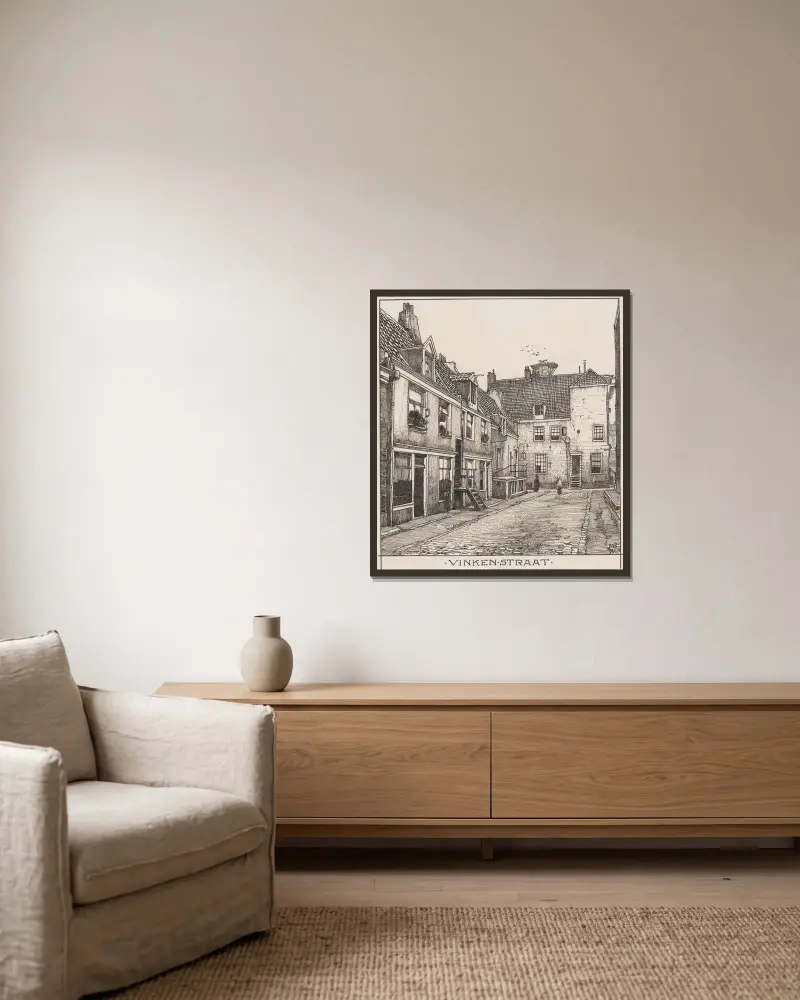 Vinkenstraat te Amsterdam av Willem Wenckebach inramad på en vägg