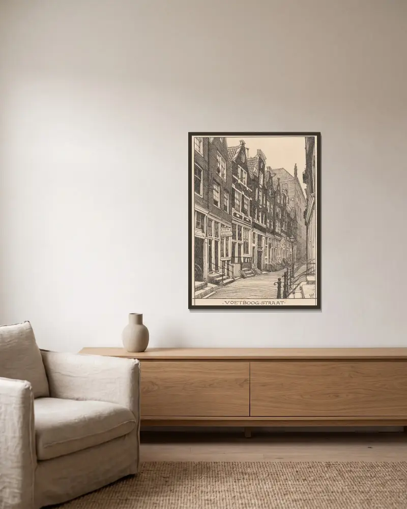 Voetboogstraat in Amsterdam von Willem Wenckebach gerahmt an einer Wand