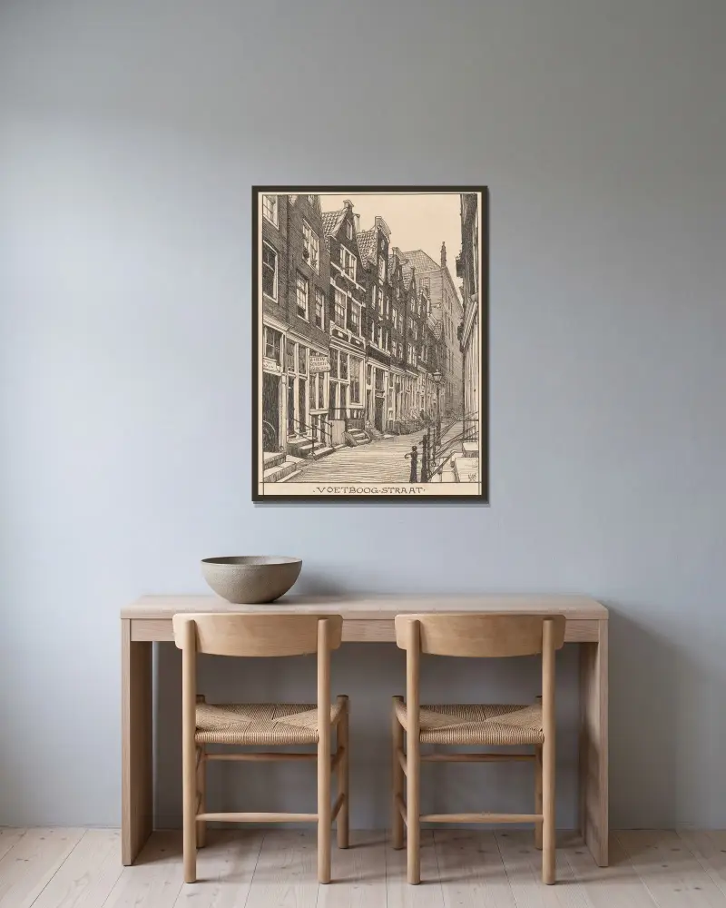 Voetboogstraat in Amsterdam von Willem Wenckebach gerahmt an einer Wand