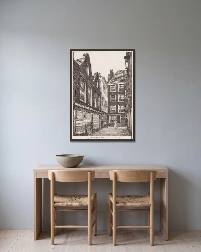 Bred gata (Willemstraat) i Amsterdam av Willem Wenckebach inramad på en vägg