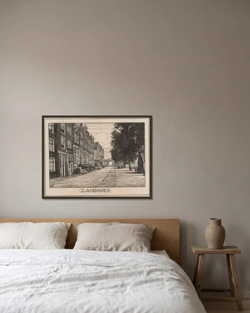 Zandhoek te Amsterdam av Willem Wenckebach inramad på en vägg