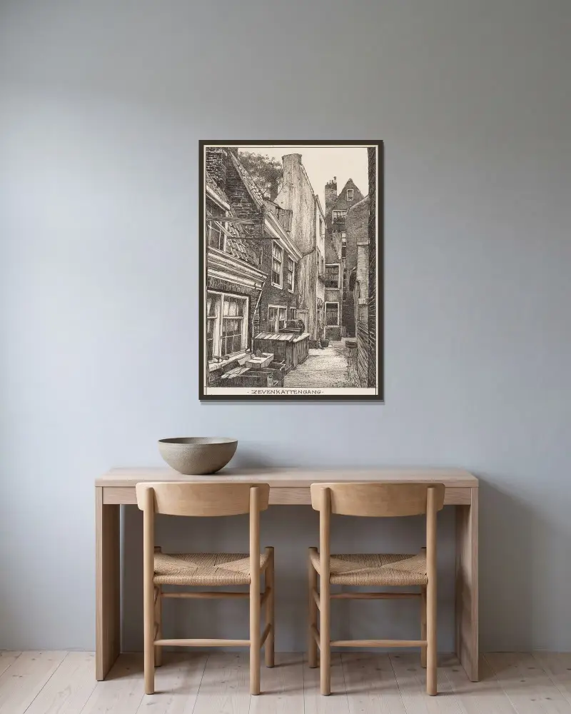 Zevenkattengang bij de Goudsbloemgracht (thans Willemstraat) te Amsterdam av Willem Wenckebach inramad på en vägg