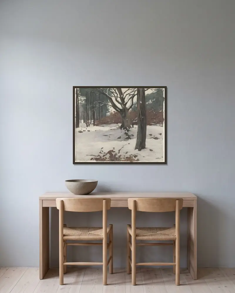 Träd i snö av Willem Witsen inramad på en vägg