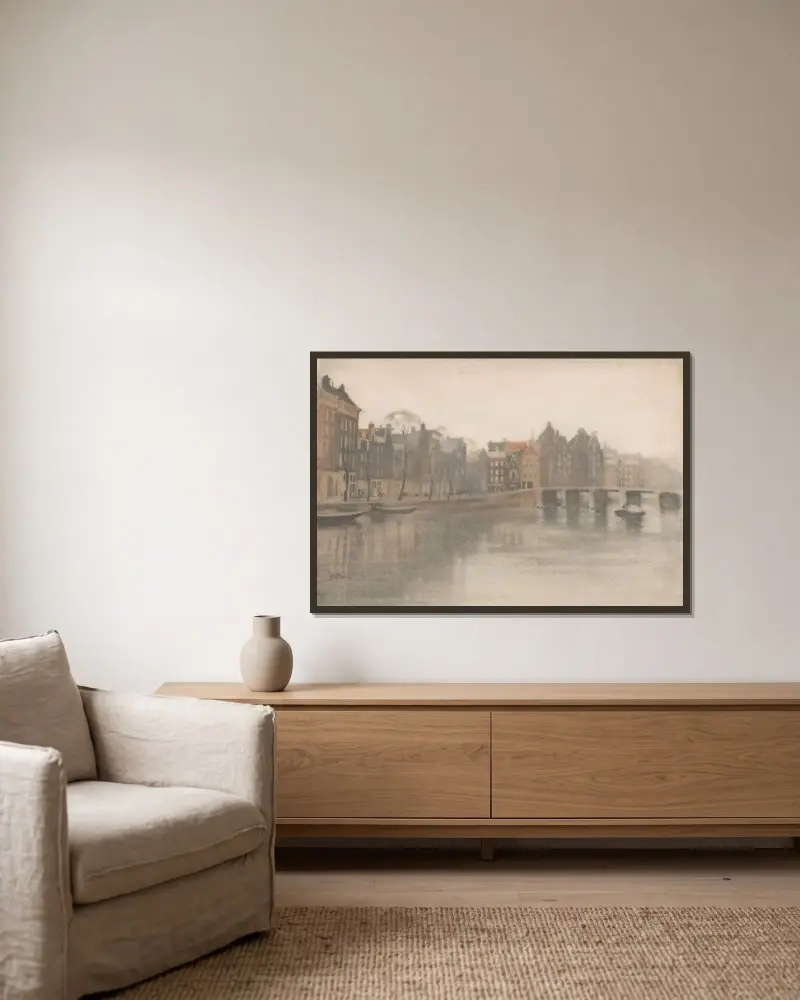De Oude Waal i Amsterdam av Willem Witsen inramad på en vägg
