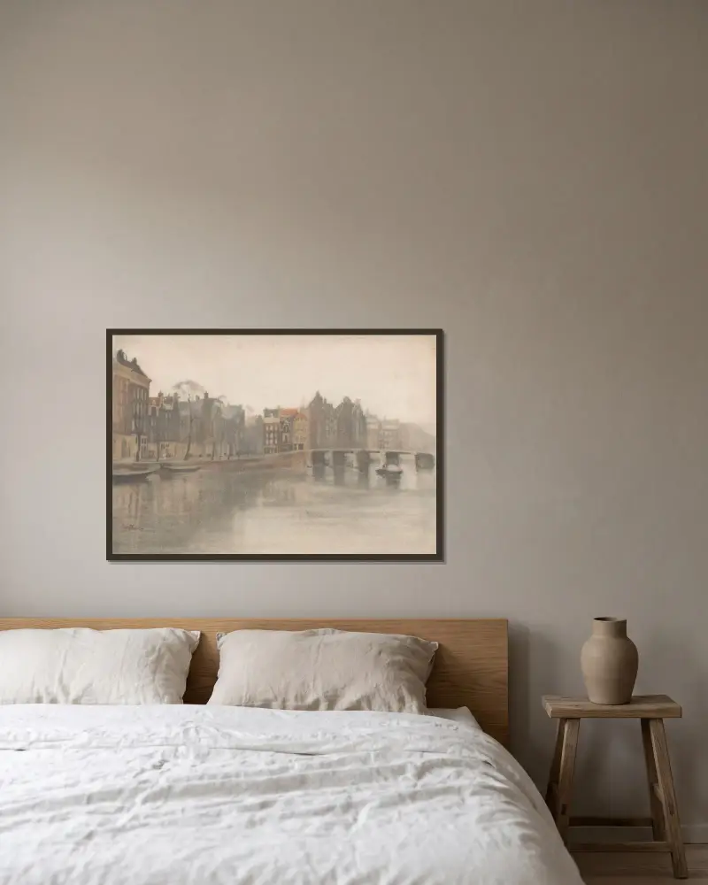 De Oude Waal i Amsterdam av Willem Witsen inramad på en vägg