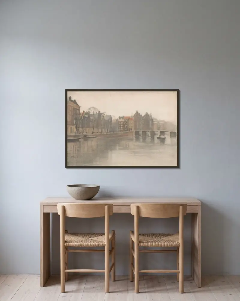 De Oude Waal i Amsterdam av Willem Witsen inramad på en vägg