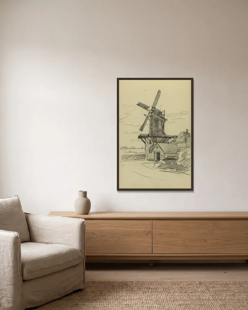 Blick auf die Mühle Rijn en Lek bei Wijk bij Duurstede von Willem Witsen gerahmt an einer Wand