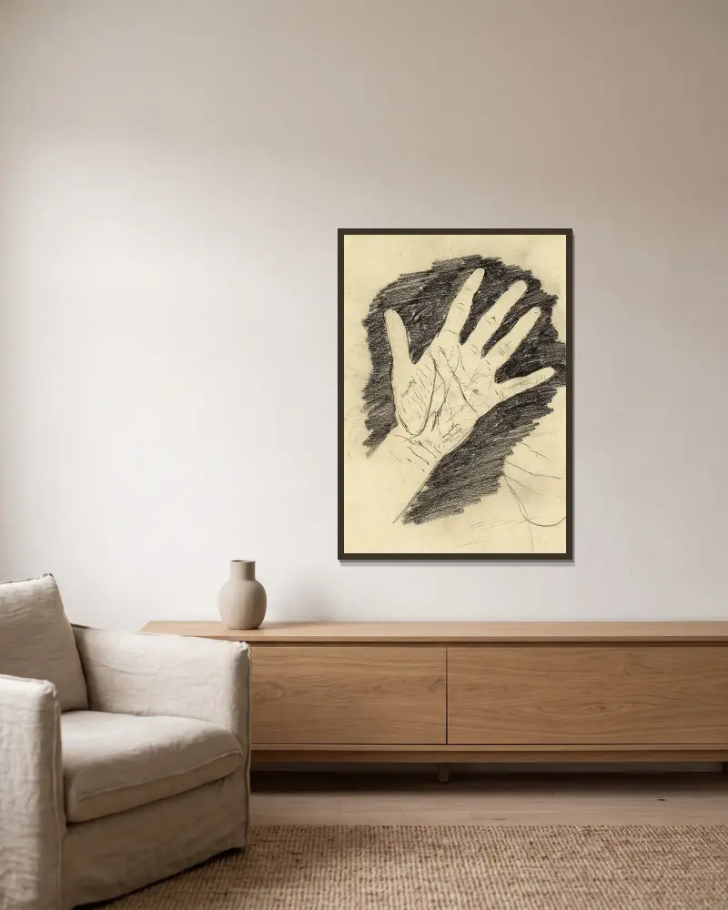 Hand mit gespreizten Fingern von Willem Witsen gerahmt an einer Wand