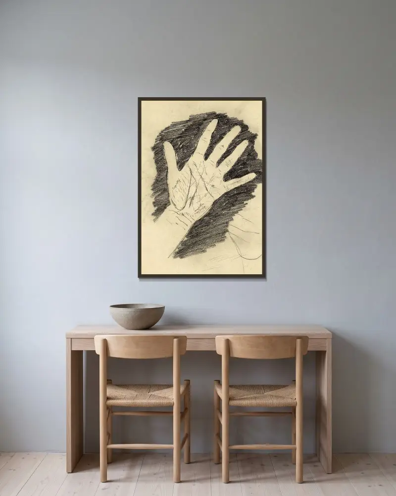 Hand mit gespreizten Fingern von Willem Witsen gerahmt an einer Wand