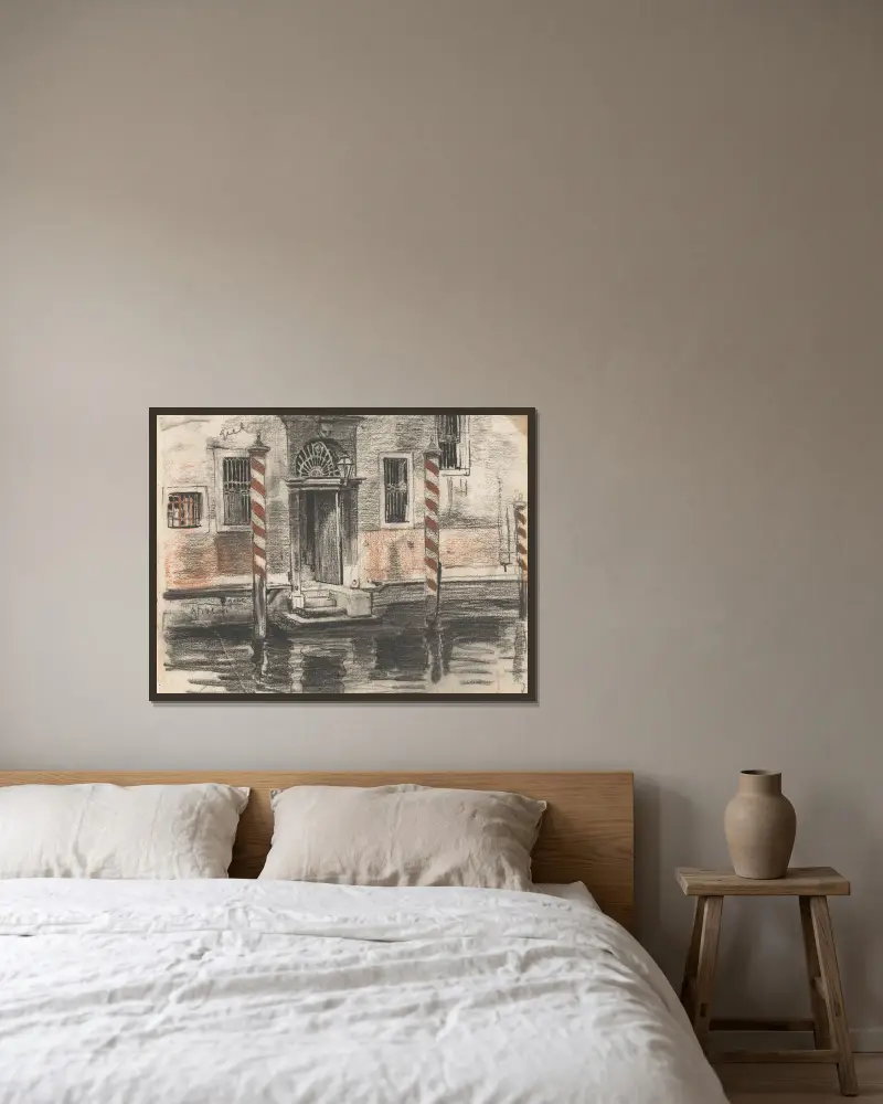 Huis aan de Canale Grande te Venetië, met kleurnotities av Willem Witsen inramad på en vägg