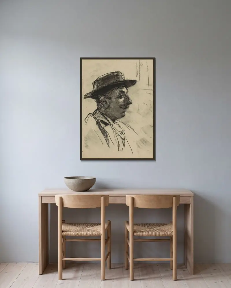 Man med hatt av Willem Witsen inramad på en vägg