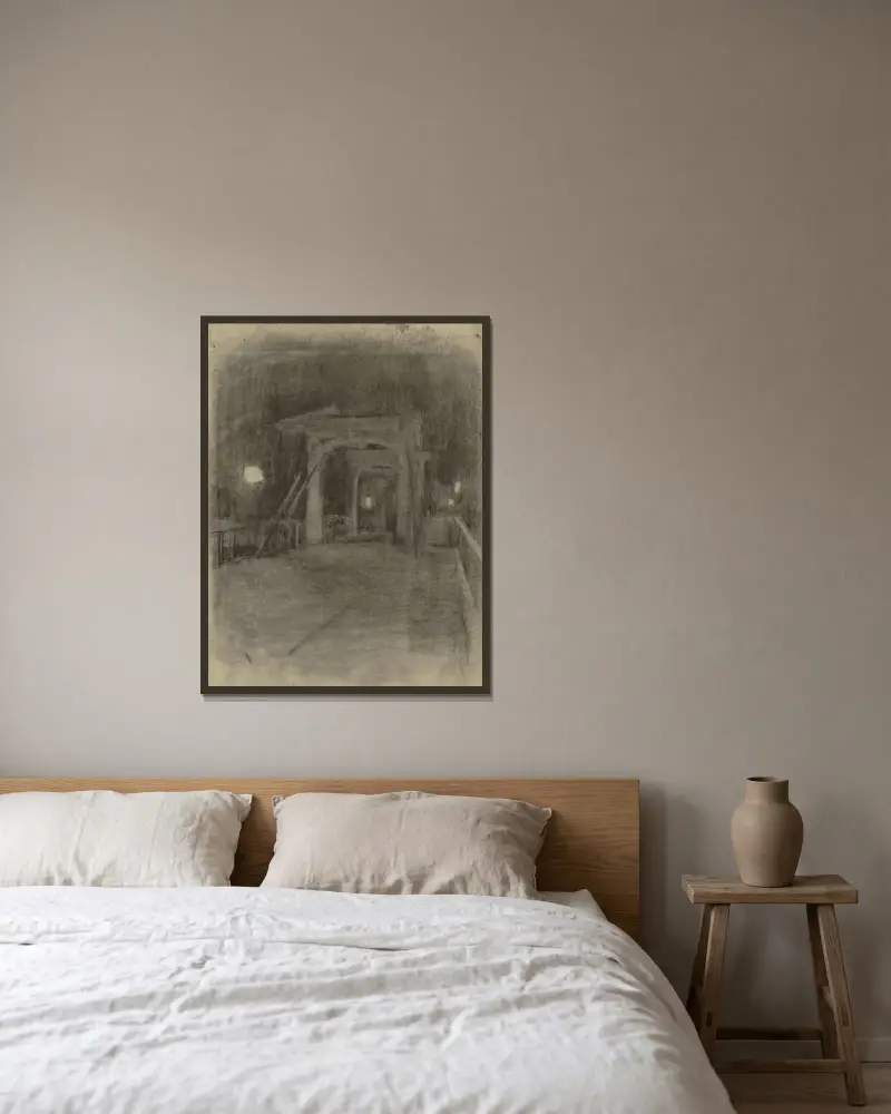 Lyftbro i Amsterdam, möjligen vid Zandhoek av Willem Witsen inramad på en vägg
