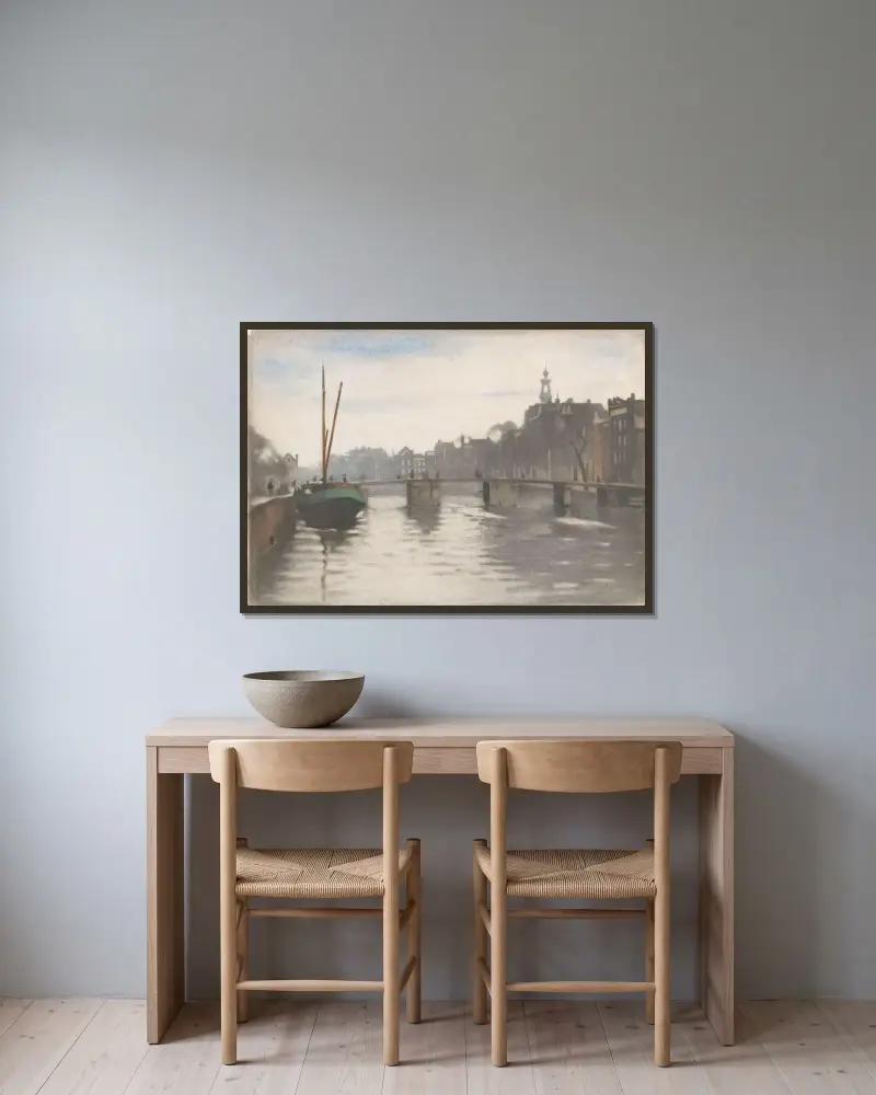 Gamla Schans i Amsterdam av Willem Witsen inramad på en vägg
