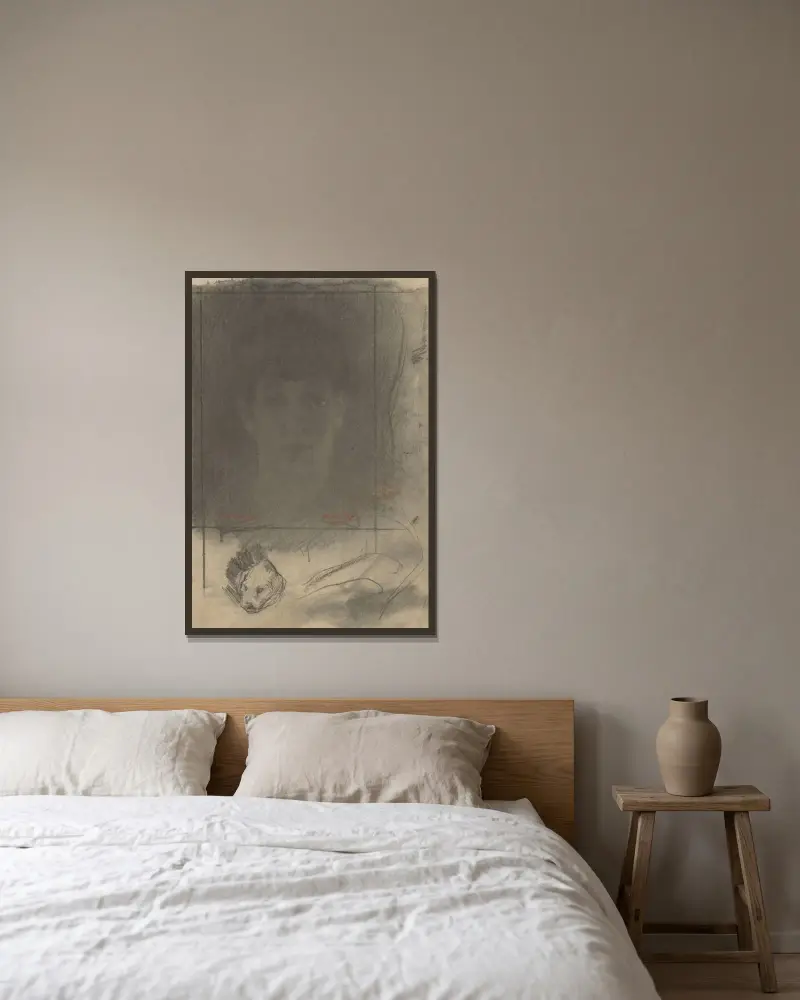 Porträt, en face von Willem Witsen gerahmt an einer Wand
