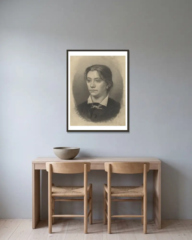 Portret van een jonge vrouw av Willem Witsen inramad på en vägg