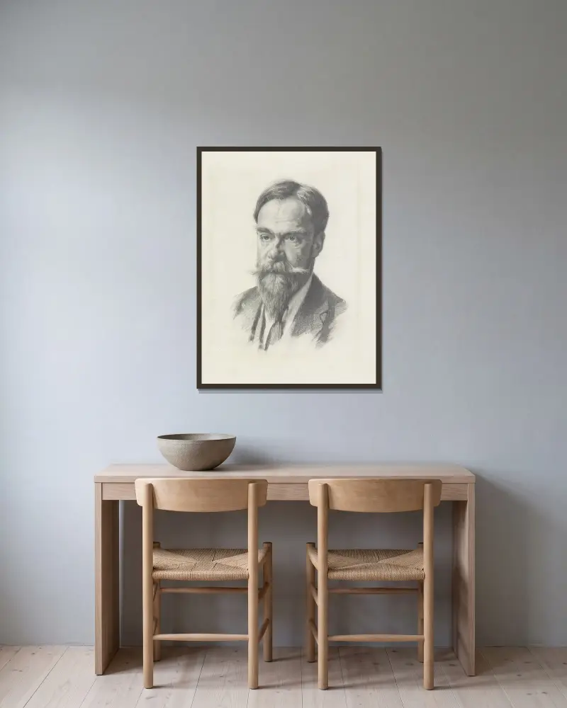 Portret van Frans Coenen av Willem Witsen inramad på en vägg