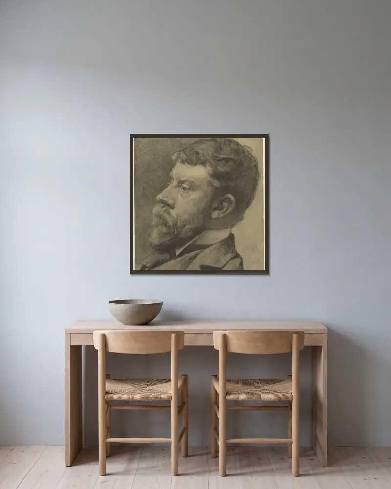 Portret van George Hendrik Breitner av Willem Witsen inramad på en vägg