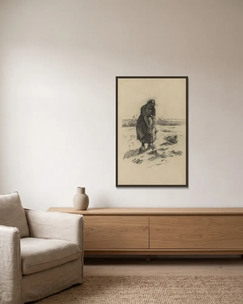 Spinnende Frau von Willem Witsen gerahmt an einer Wand