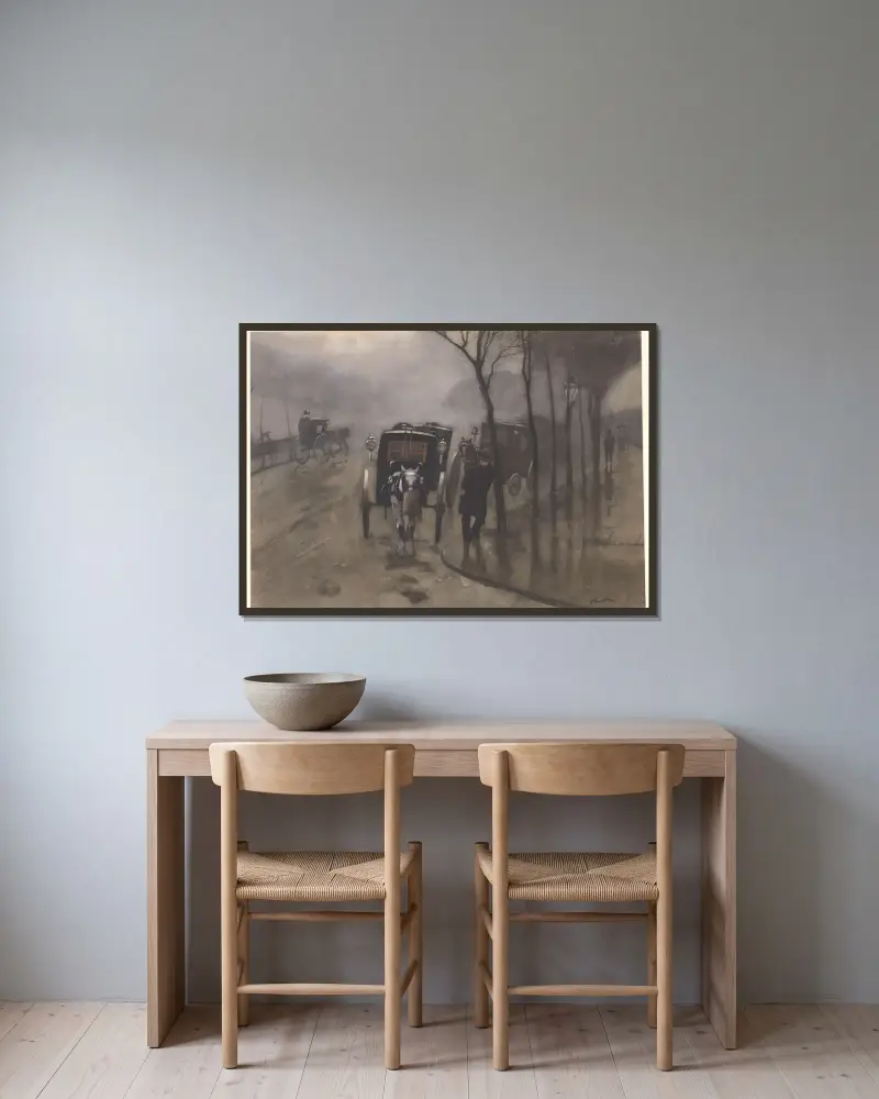 Väntande ekipage, London av Willem Witsen inramad på en vägg
